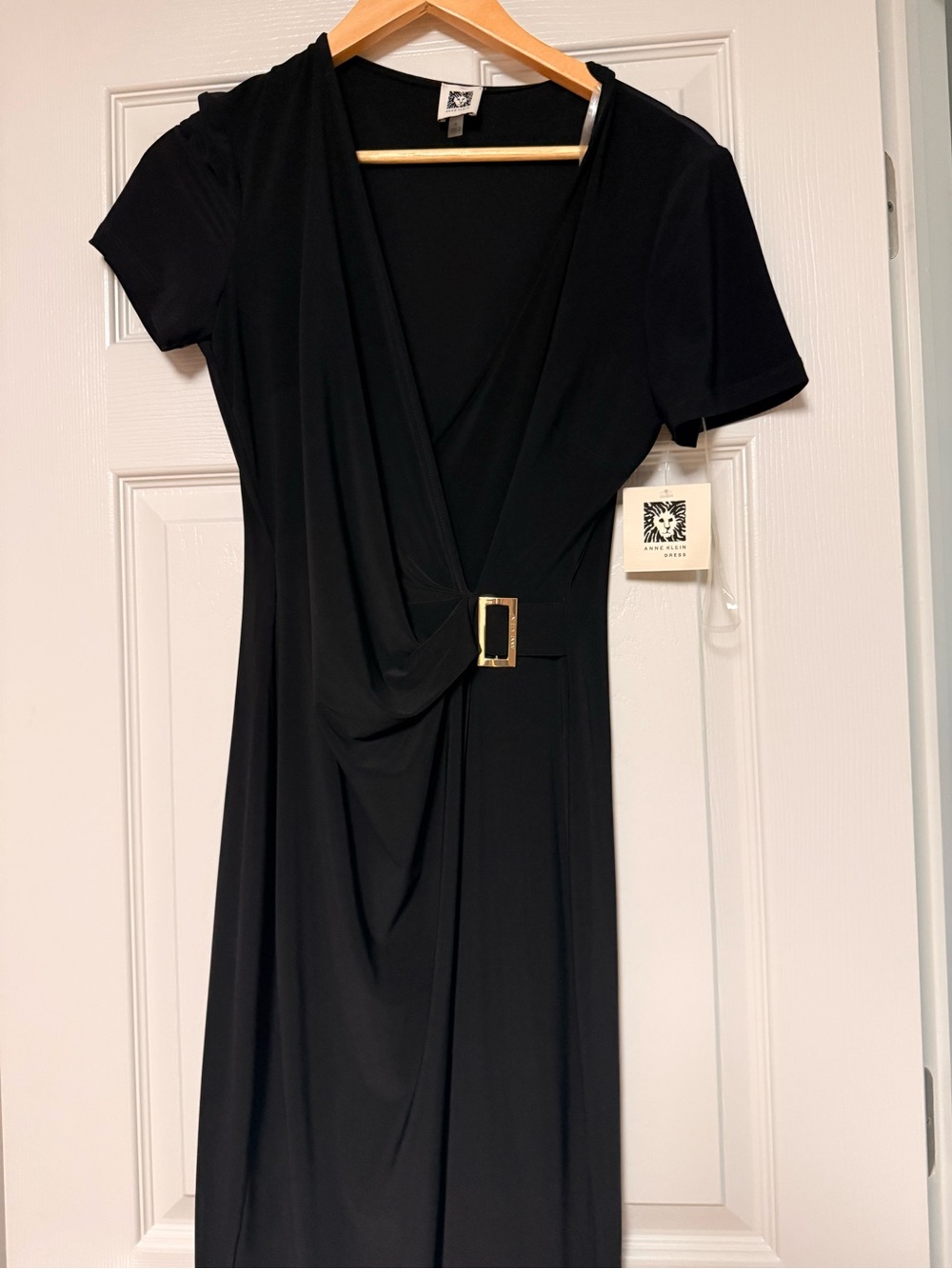 Anne Klein Black Midi Dress with Gold Buckle - Picture 1 of 6